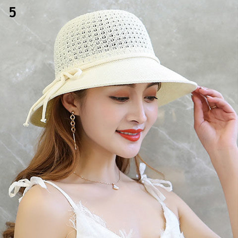 Beaira Women Straw Hats Sun Hats Straw Hat Ladies Panama Cap Sun Protection Wide Brim Ribbon Bowknot Girls Outdoor Summer Beach Sun Hat