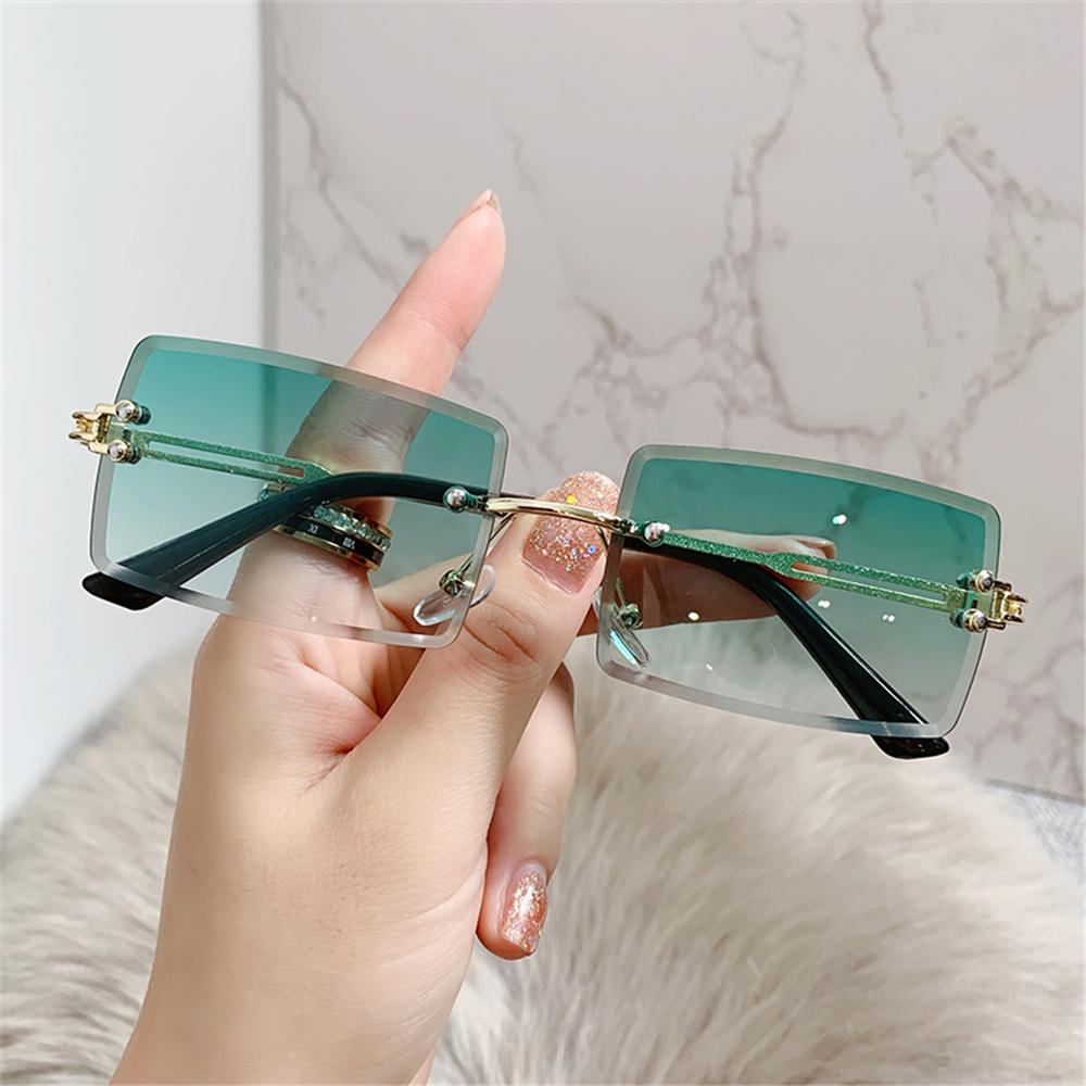 Beaira Vintage Fashion New Sunglasses Rimless Frameless Rectangle Shades Gradient UV400 Summer Traveling Sun Glasses for Women