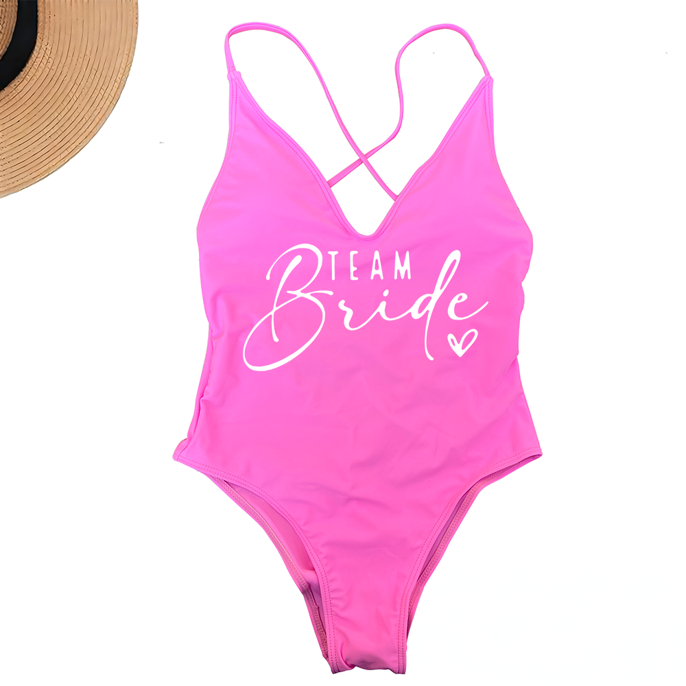 Beaira Pink Gold Print One Piece Swimsuit Team Bride Love Sexy Bathing Suit Padded Swimwear Women Bikini Bachelor Party Swim Beachwear