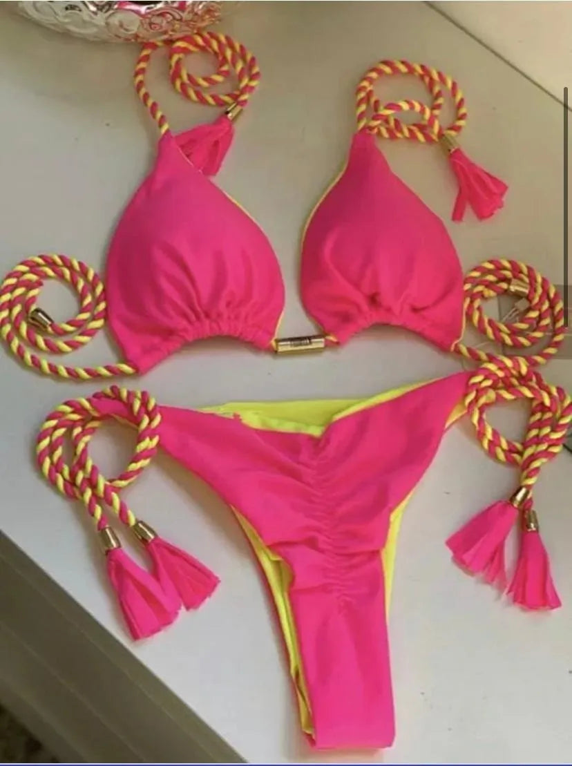 Beaira New Women Bikini Backless Rope Triangle Swimsuit Multicolor