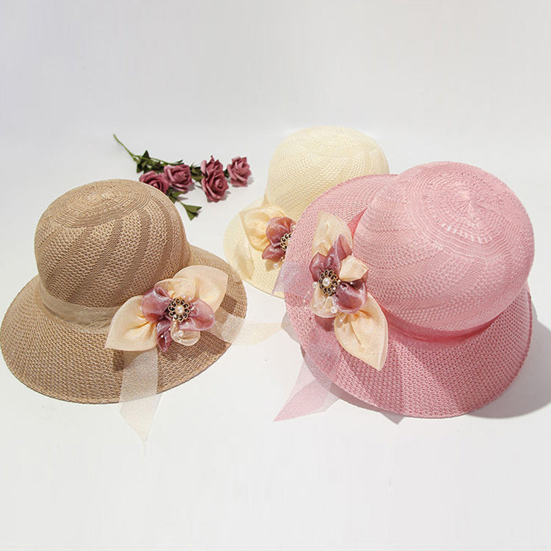 Beaira Women Straw Hats Sun Hats Straw Hat Ladies Panama Cap Sun Protection Wide Brim Ribbon Bowknot Girls Outdoor Summer Beach Sun Hat