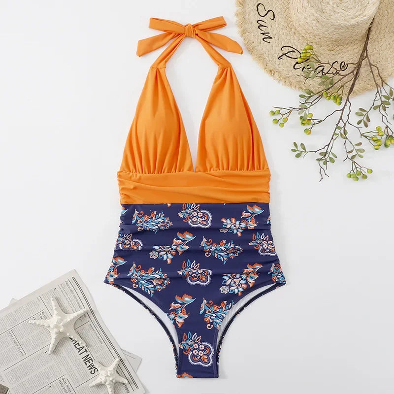 Beaira Fashion Printed One Piece Swimsuit Women Bathing Suit Sexy Bikinis Swimming Suits Ladies Beachwear Backless Lace Up Swimwear