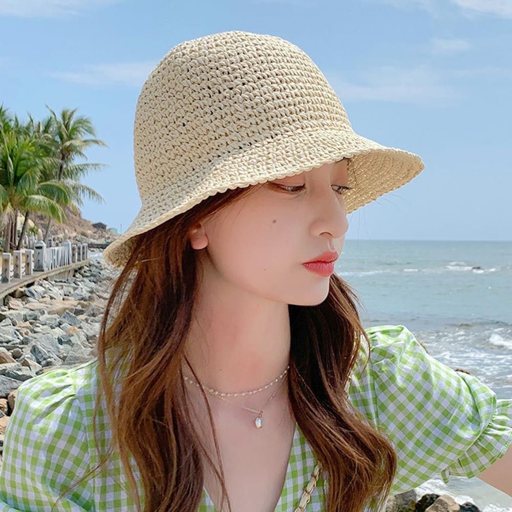 Beaira New Summer Women Sun Hat Casual Fashion Bowtie Fisherman Hat Straw Hat with Bow Ribbon Travel Beach Hat