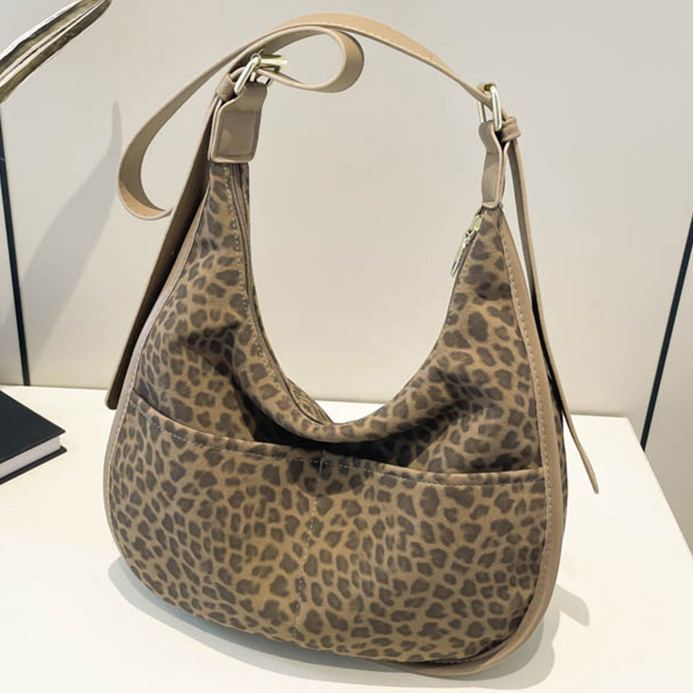 Beaira Women Suede Crossbody Bag Leopard Print Shoulder Bag Tote Bag with Multi-Pocket Handbag Adjustable Strap Hobo Bag Messenger Bag
