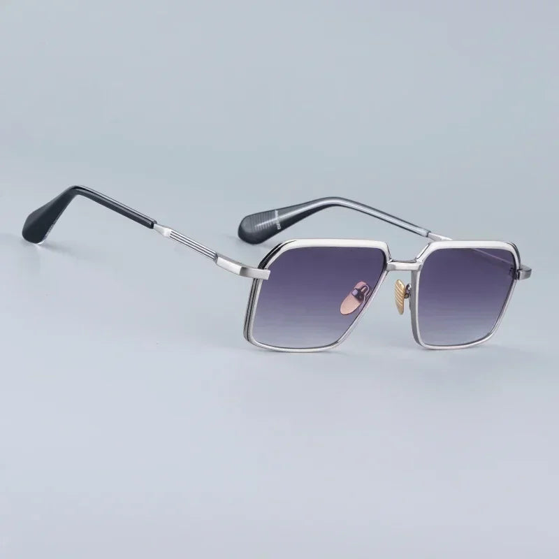 Beaira Classical Square Alloy Sunglasses Male Gradient Red Designer Japan Style Handmade Acetate Arm Eyeglasses UV400 Lenses