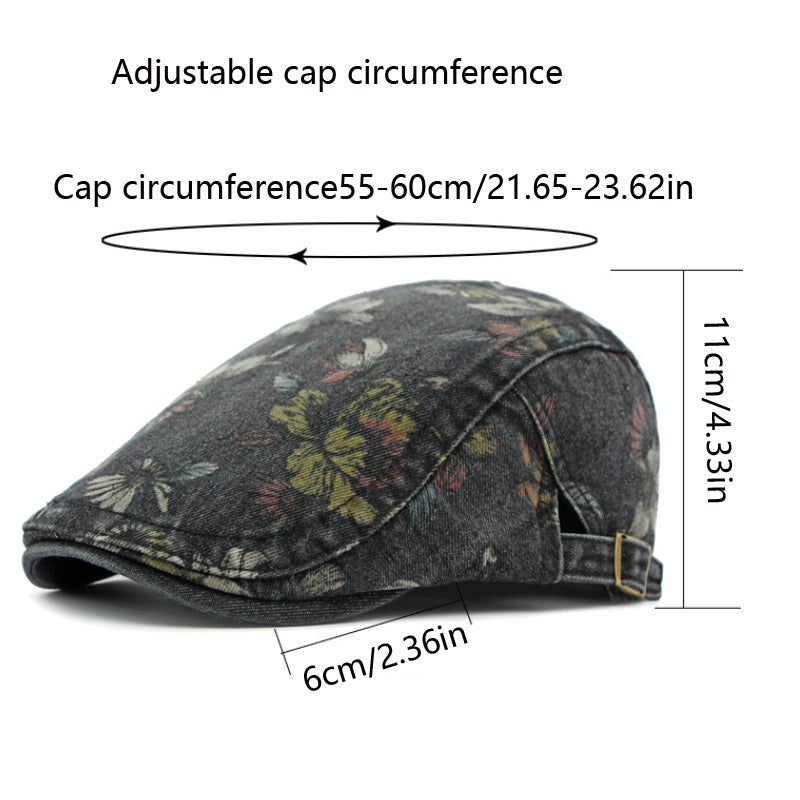 Beaira Ethnic Style Hat for Women Korean Style Fashion Washed Denim Beret British Retro Flower Peaked Cap Forward Hat for Men