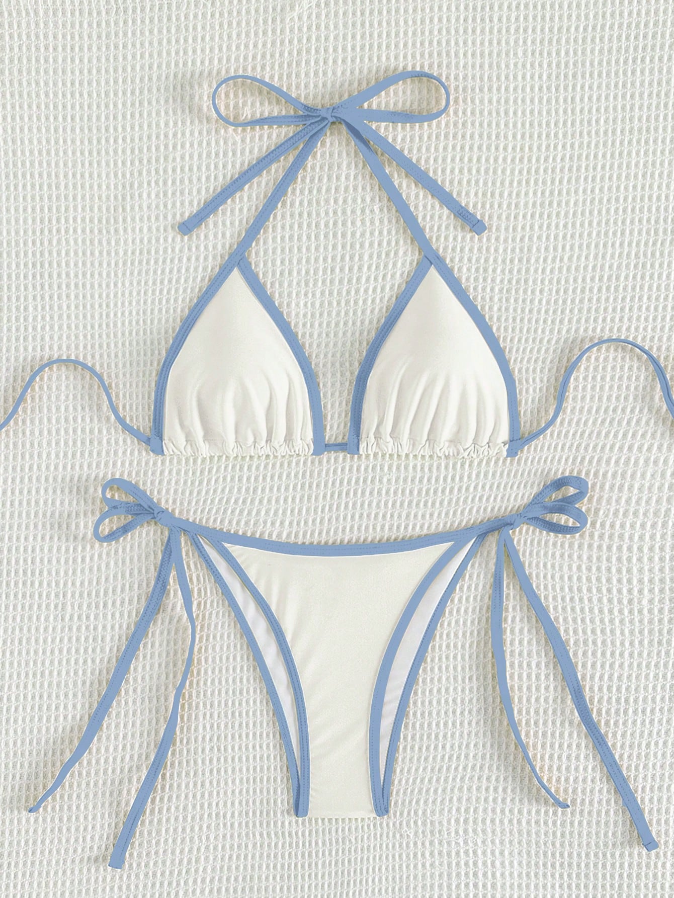 Beaira Summer white and blue color-block bow-tie pure bikini set suitable for women's beach vacation