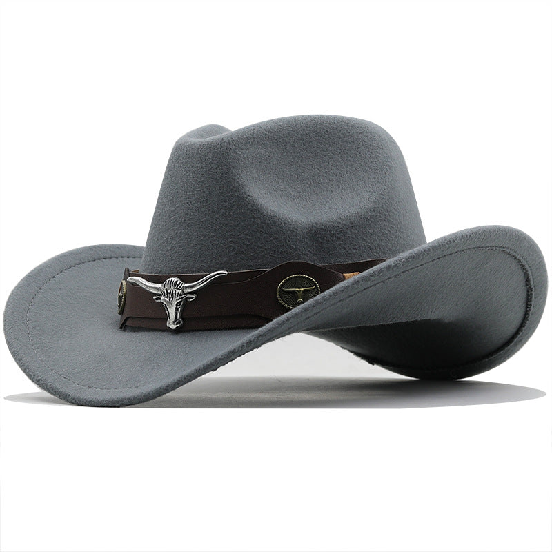 Beaira Western Cowboy Hat 4 Sizes Black Woolen Jazz Top Hat Men Ethnic Style Cow Head Ribbon Felt Cap Women Children Riding Fedora Hat