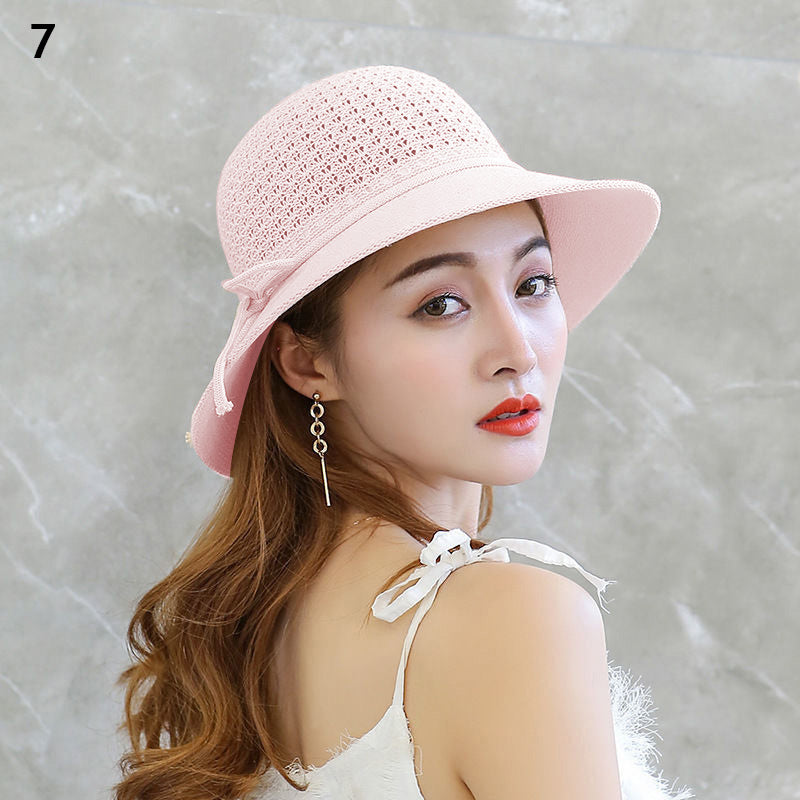 Beaira Women Straw Hats Sun Hats Straw Hat Ladies Panama Cap Sun Protection Wide Brim Ribbon Bowknot Girls Outdoor Summer Beach Sun Hat