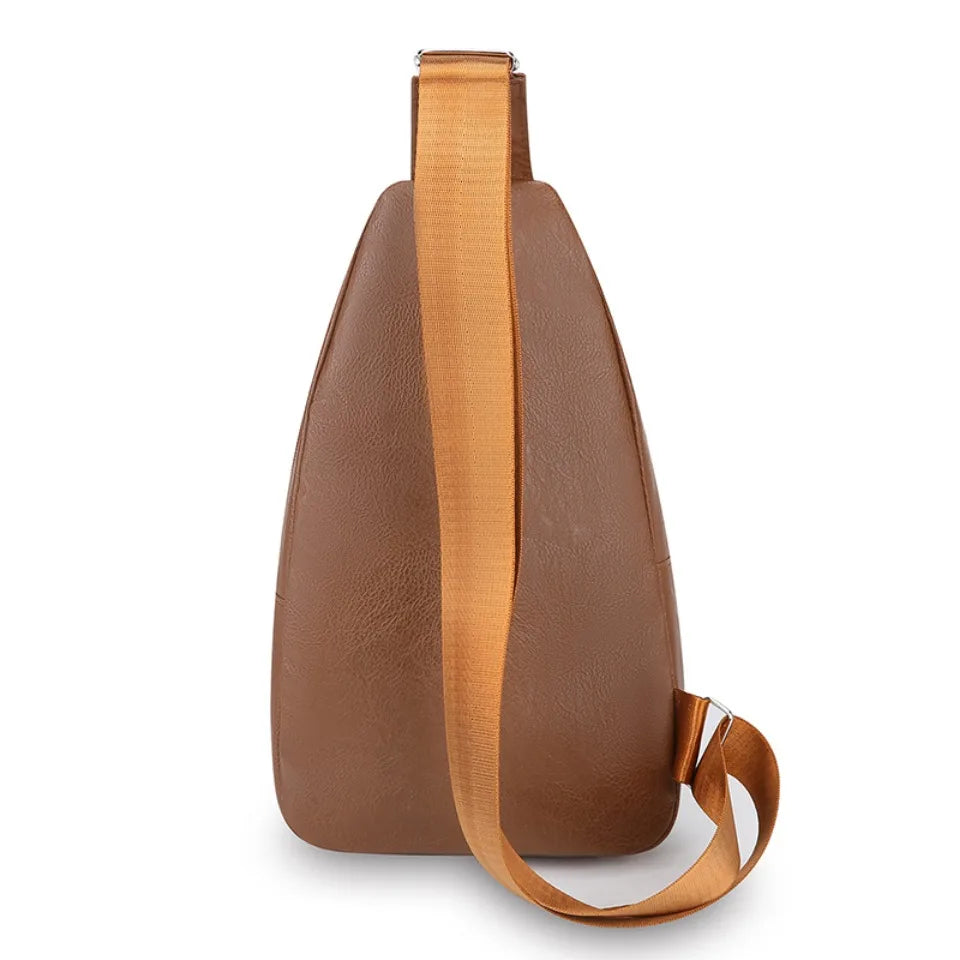 Beaira Men PU Leather Crossbody Chest Pack Retro Outdoor Sling Bag Small Crossbody Chest Bag for Outdoor Sports Travel Hiking Camping