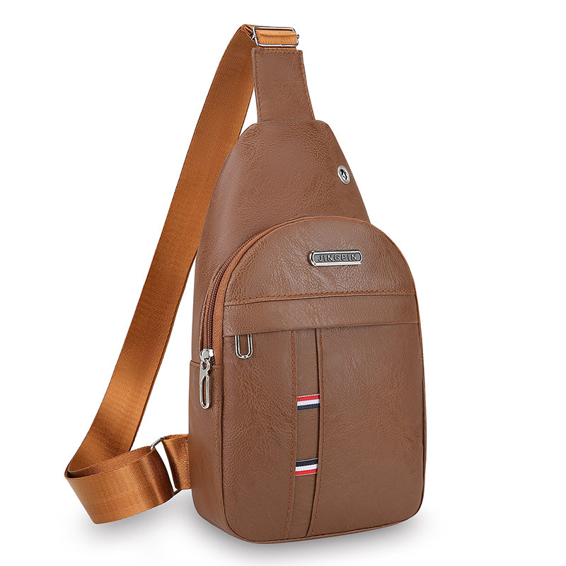 Beaira Men PU Leather Crossbody Chest Pack Retro Outdoor Sling Bag Small Crossbody Chest Bag for Outdoor Sports Travel Hiking Camping