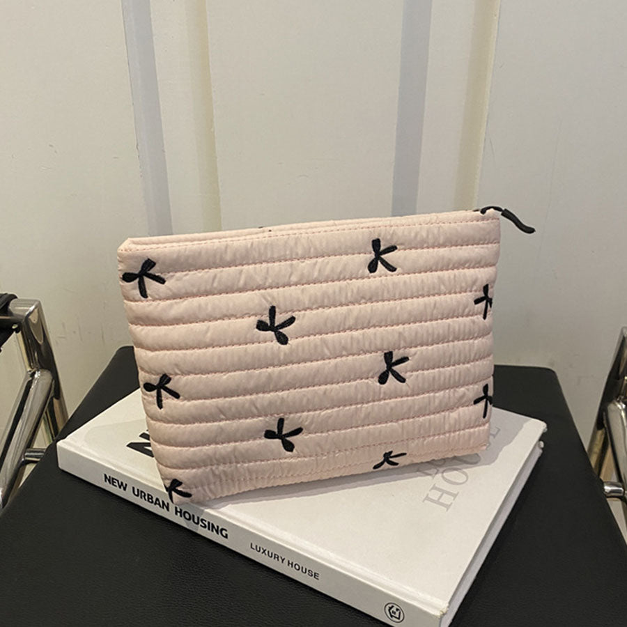 Beaira Cute Makeup Bag with Zipper Large Capacity Cosmetic Bag Embroidery Bow Wash Storage Bag