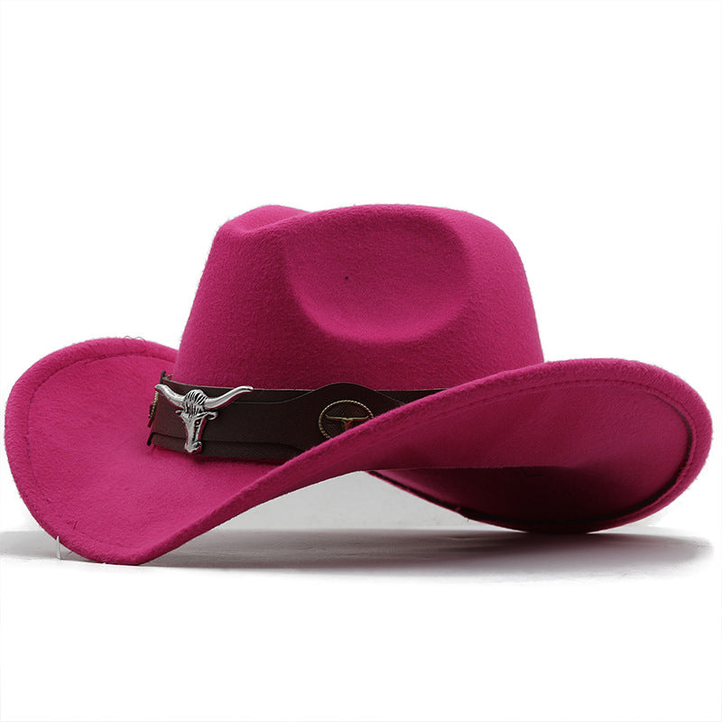 Beaira Western Cowboy Hat 4 Sizes Black Woolen Jazz Top Hat Men Ethnic Style Cow Head Ribbon Felt Cap Women Children Riding Fedora Hat