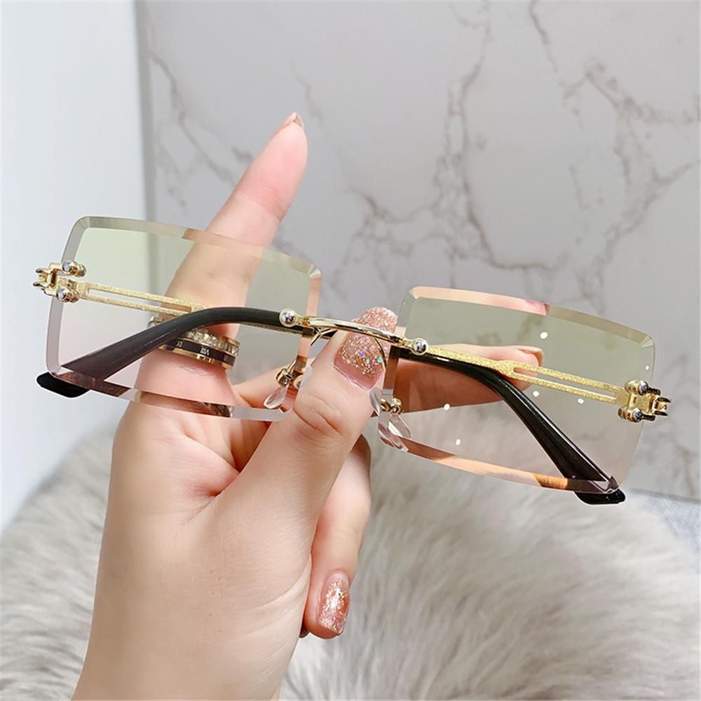 Beaira Vintage Fashion New Sunglasses Rimless Frameless Rectangle Shades Gradient UV400 Summer Traveling Sun Glasses for Women