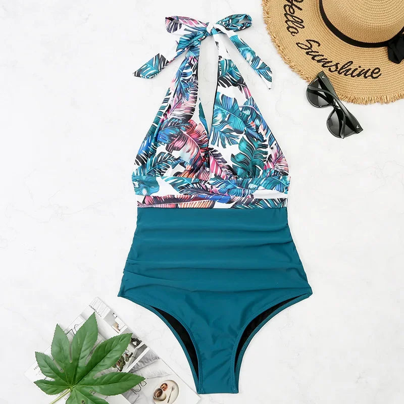 Beaira Fashion Printed One Piece Swimsuit Women Bathing Suit Sexy Bikinis Swimming Suits Ladies Beachwear Backless Lace Up Swimwear