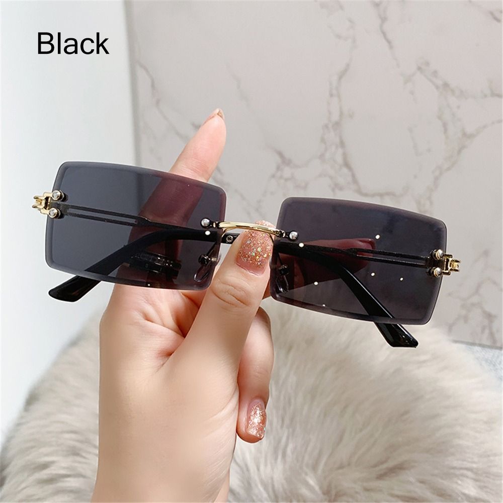 Beaira Vintage Fashion New Sunglasses Rimless Frameless Rectangle Shades Gradient UV400 Summer Traveling Sun Glasses for Women