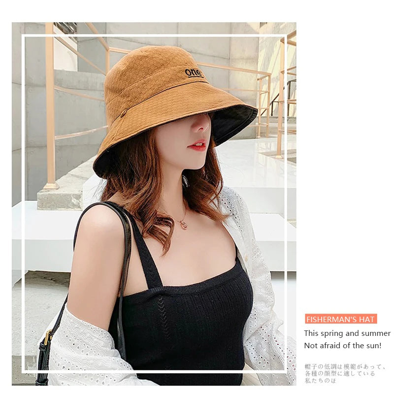 Beaira Fashion Letter Embroidery Reversible Design Cotton Bucket Hat For Women