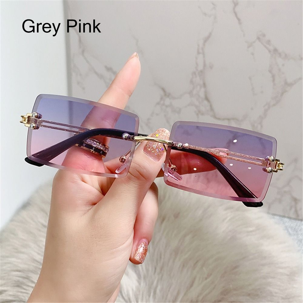 Beaira Vintage Fashion New Sunglasses Rimless Frameless Rectangle Shades Gradient UV400 Summer Traveling Sun Glasses for Women