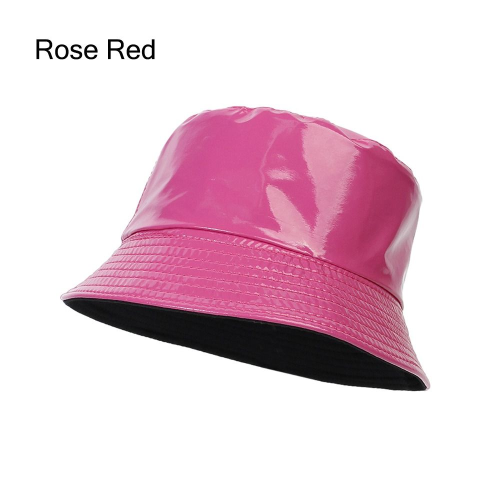 Beaira Faux Leather Bucket Hat Women Reversible PU Leather Sun Hat Fashion Autumn Waterproof Fisherman Hat Reversible Sun Bucket Hat