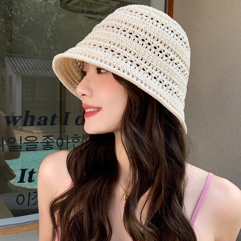 Beaira Summer Fashion Wide Brim Bucket Hat For Women Hollow Out Breathable Crochet Sun Hat Outdoor Casual Versatile Wear Panama Hat