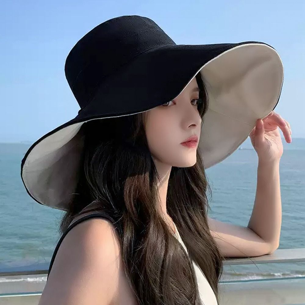 Beaira Anti-UV Big Brim Sunscreen Hats Caps Fisherman Cap Double-sided Foldable Bucket Hat for Women Girls Summer Sun Hat Visor