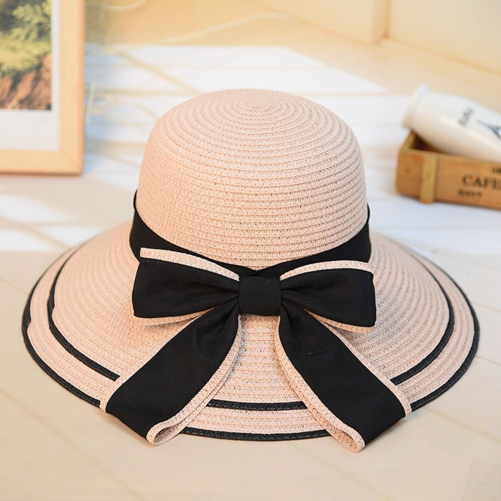 Beaira New Summer Women Sun Hat Casual Fashion Bowtie Fisherman Hat Straw Hat with Bow Ribbon Travel Beach Hat