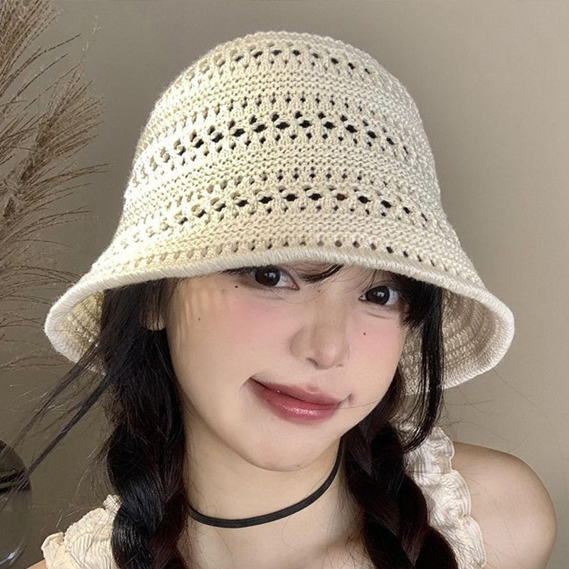 Beaira Summer Fashion Wide Brim Bucket Hat For Women Hollow Out Breathable Crochet Sun Hat Outdoor Casual Versatile Wear Panama Hat