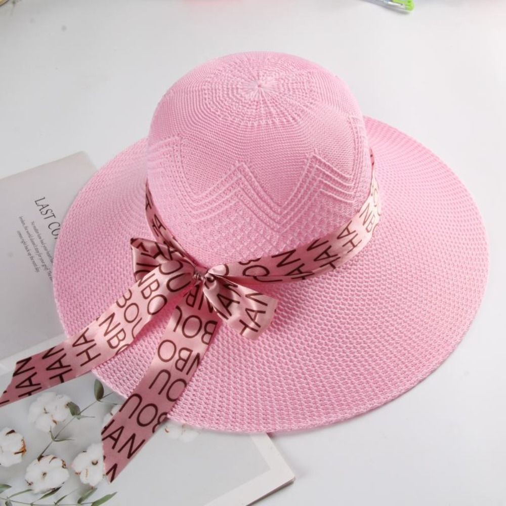 Beaira New Summer Women Sun Hat Casual Fashion Bowtie Fisherman Hat Straw Hat with Bow Ribbon Travel Beach Hat