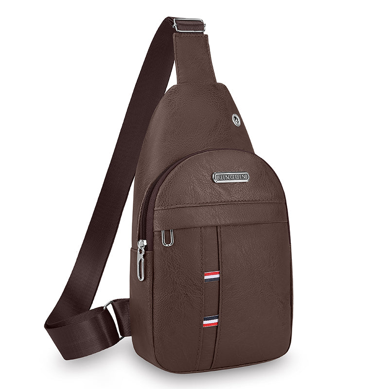 Beaira Men PU Leather Crossbody Chest Pack Retro Outdoor Sling Bag Small Crossbody Chest Bag for Outdoor Sports Travel Hiking Camping
