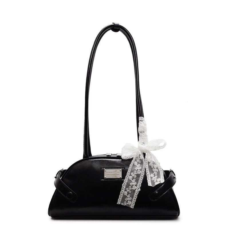 Beaira Women Simple Shoulder Bag PU Leather Bow Small Underarm Bag Solid Color Travel Underarm Handbag Girls Outdoor Daily Bag
