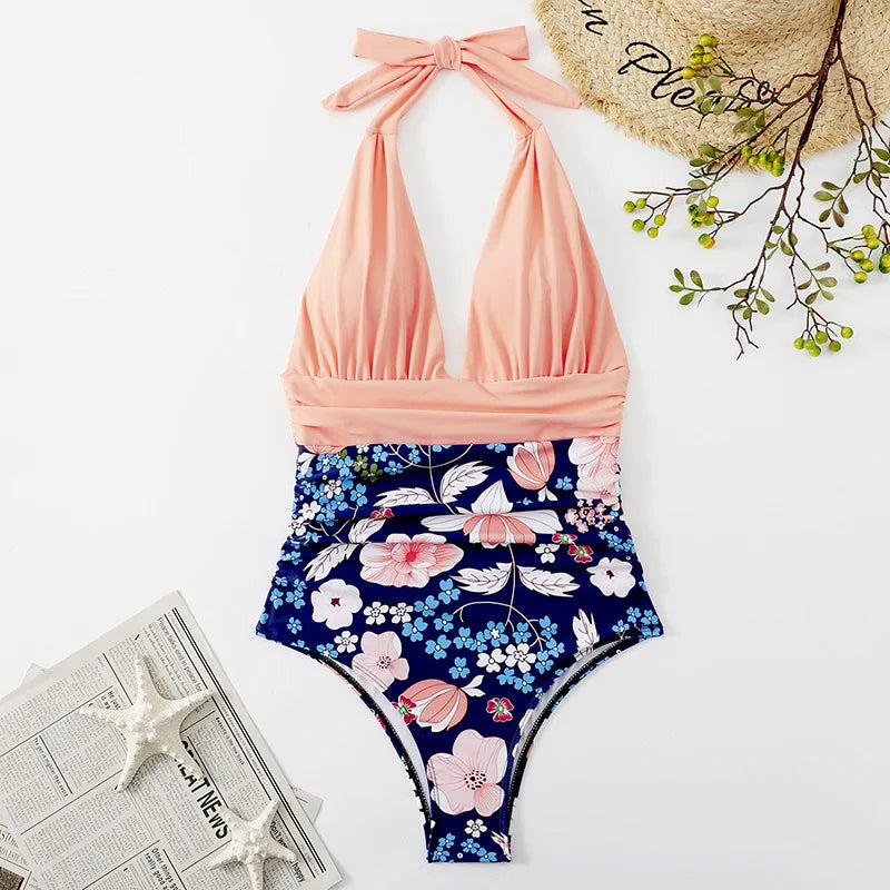 Beaira Fashion Printed One Piece Swimsuit Women Bathing Suit Sexy Bikinis Swimming Suits Ladies Beachwear Backless Lace Up Swimwear