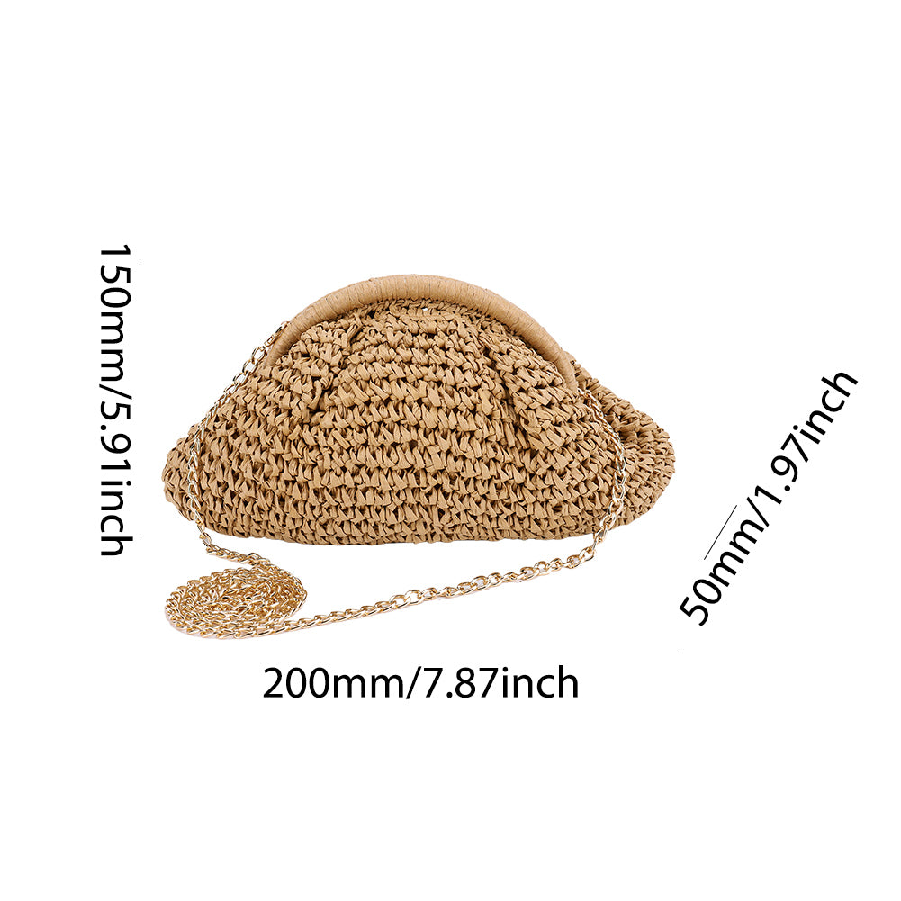 Beaira Women Straw Woven Bag Chain Strap Straw Clutch Purse Large Capacity Stylish Crossbody Bag Solid Color for Summer Beach