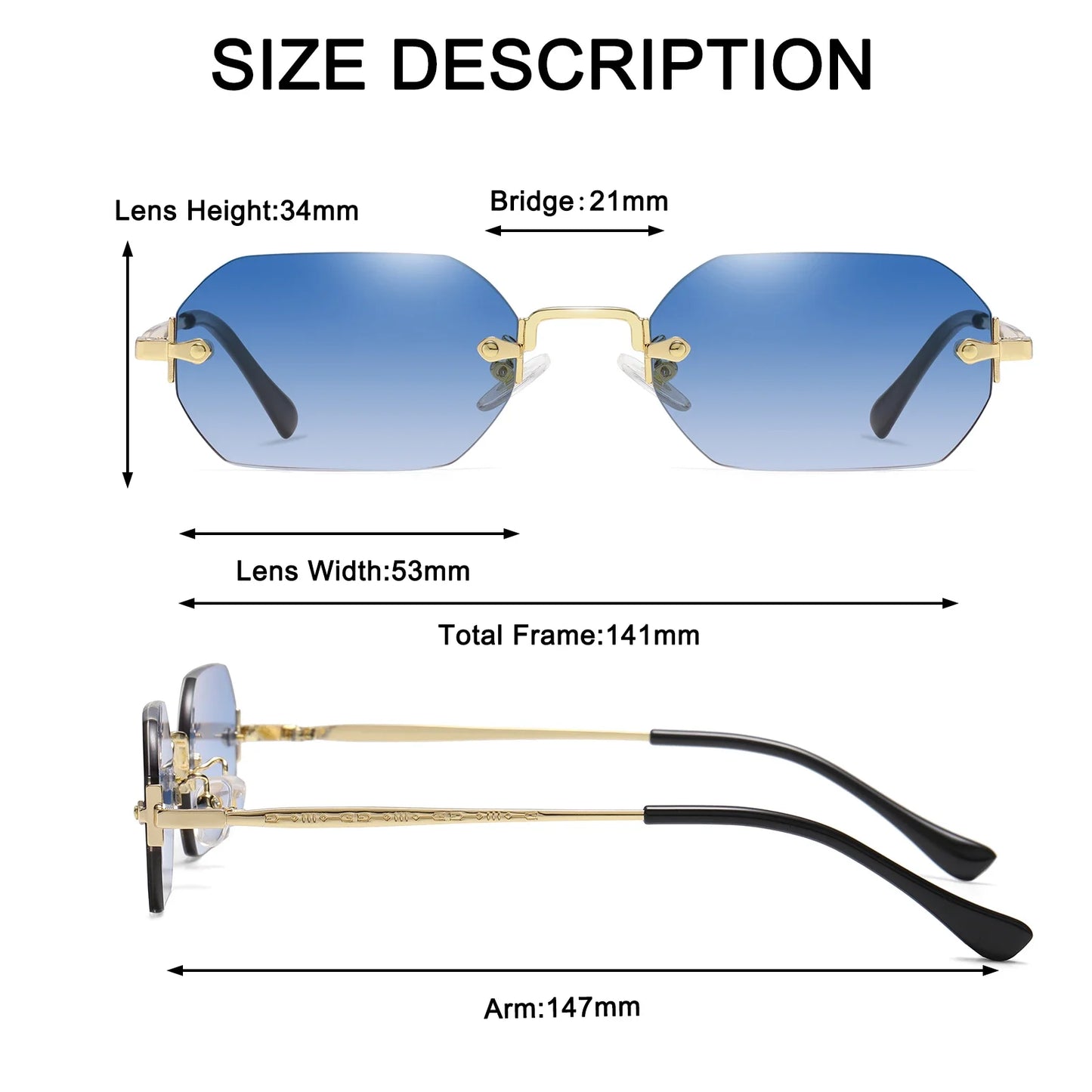 Beaira Vintage Rimless Polygon Sunglasses Women Men Luxury Brand Designer Popular Travel Small Frame Sun Glasses Ladies