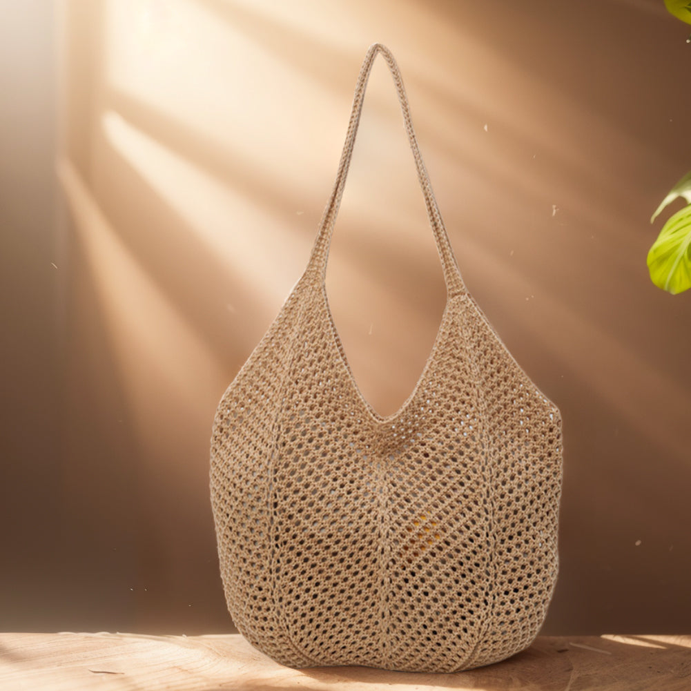 Beaira Women Hollow Summer Bag Solid Color Aesthetic Hobo Bag Large Capacity Knitted Tote Handbag Ladies Daily Handbag