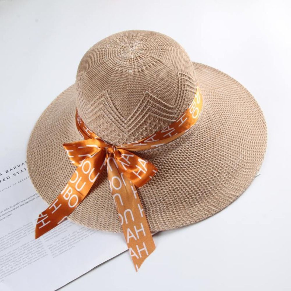 Beaira New Summer Women Sun Hat Casual Fashion Bowtie Fisherman Hat Straw Hat with Bow Ribbon Travel Beach Hat