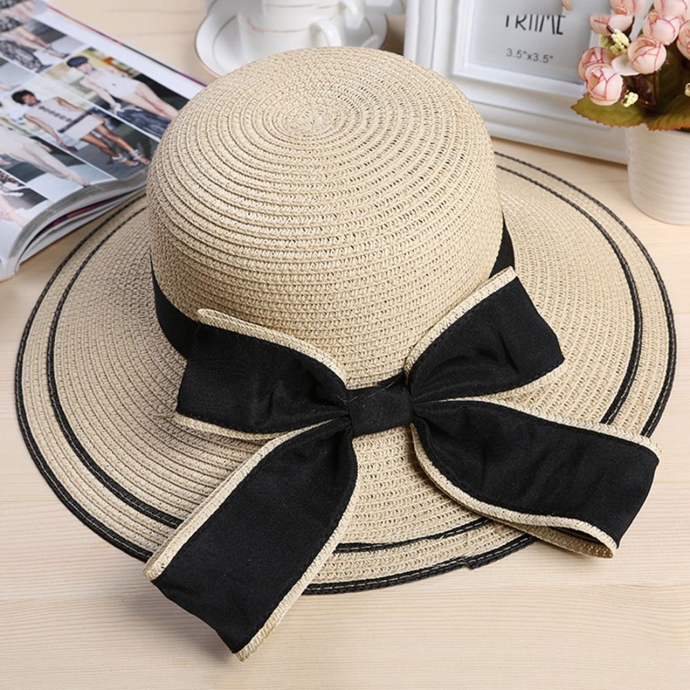 Beaira New Summer Women Sun Hat Casual Fashion Bowtie Fisherman Hat Straw Hat with Bow Ribbon Travel Beach Hat