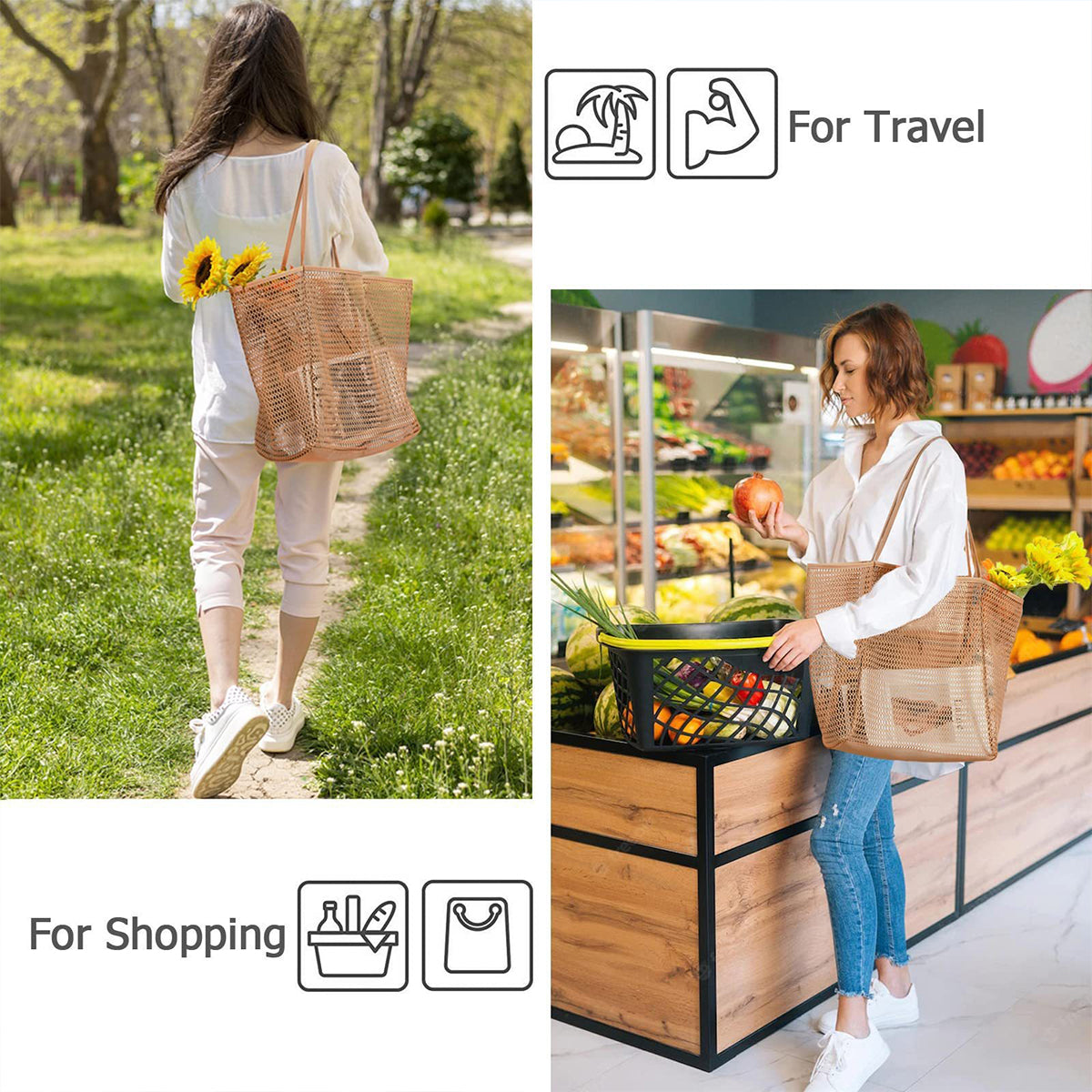 Beaira Mesh Beach Tote Womens Shoulder Handbag,Women's Portable Washing and Swimming Clothing Storage Bag