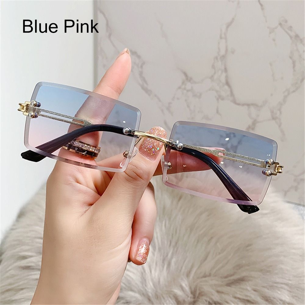 Beaira Vintage Fashion New Sunglasses Rimless Frameless Rectangle Shades Gradient UV400 Summer Traveling Sun Glasses for Women