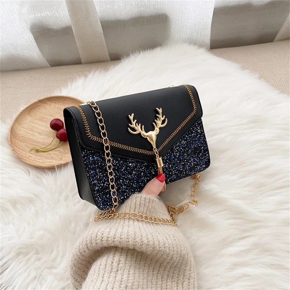 Beaira Fashion Women Shoulder Bag Deer Head Decoration Messenger Bags PU Leather Button Underarm Luxury Chain Lady Small Square Handbag