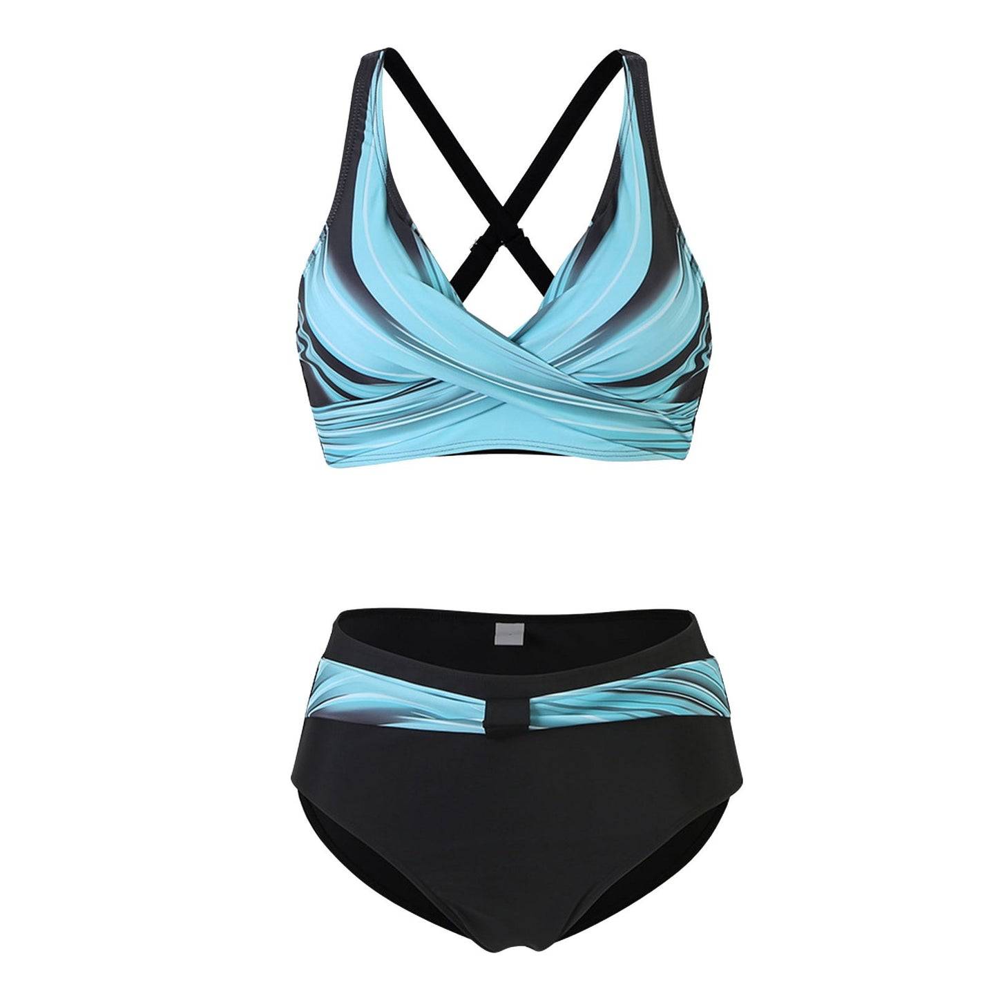 Beaira High Waist Woman Swimsuit Side Lace-Ups Push Up Ruched Two Piece Size Bikini Basic Sexy Color Block Swimwears