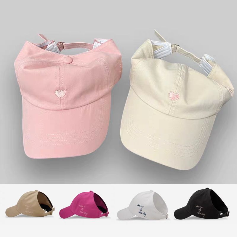 Beaira Children Girls Ponytail Baseball Caps Sun Hats Baseball Caps Adjustable Solid Color Love Heart Designs Peaked Caps Hat