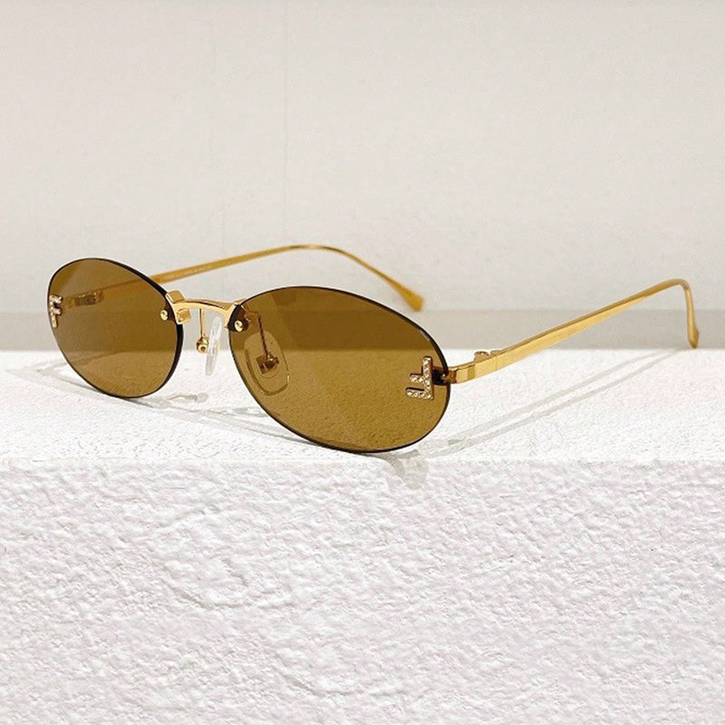 Beaira Motorcycle Rectangle Fashion Elegant Oval Sunglasses Male Letter "F" Rimless Sunglasses Female Travel Driving Goggles Unisex