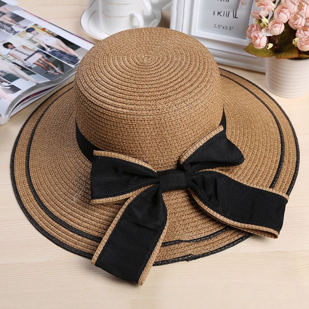 Beaira New Summer Women Sun Hat Casual Fashion Bowtie Fisherman Hat Straw Hat with Bow Ribbon Travel Beach Hat