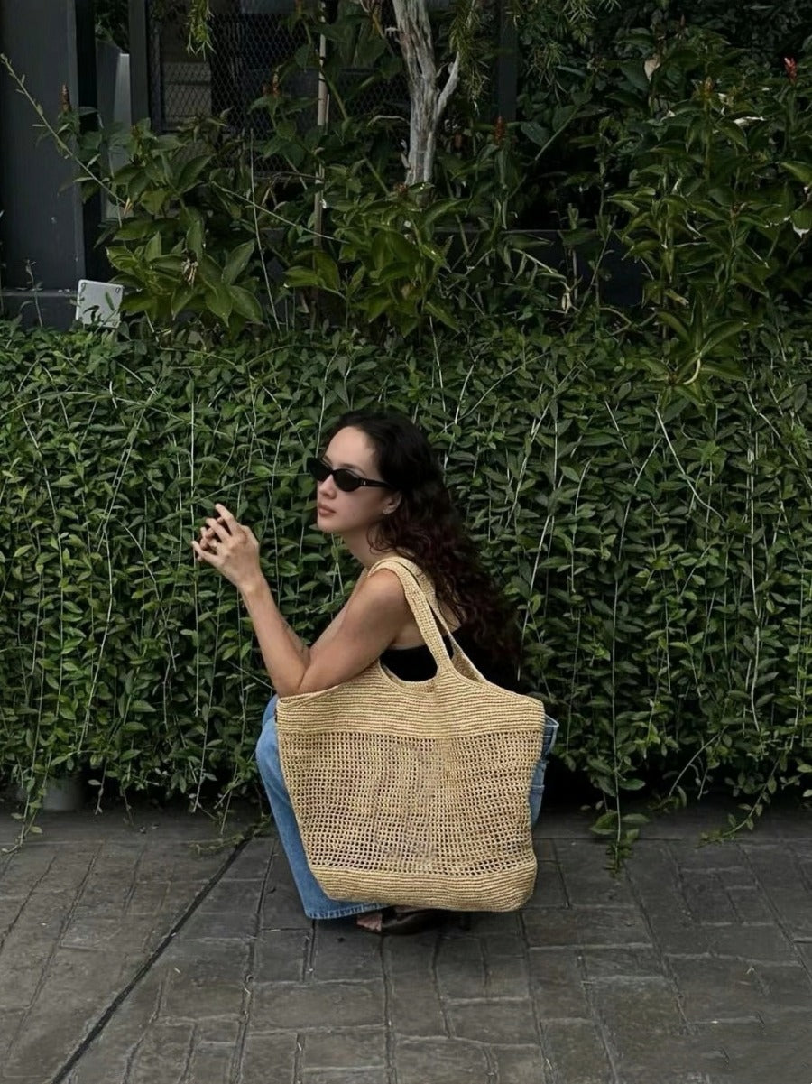 Beaira Casual Straw Tote Bag Designer Letters Large Capacity Women Handbags Handmade Woven Summer Beach Bag Commuter Shopping Purses