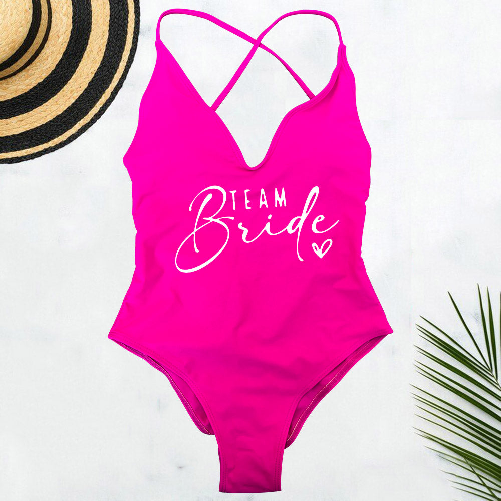Beaira Pink Gold Print One Piece Swimsuit Team Bride Love Sexy Bathing Suit Padded Swimwear Women Bikini Bachelor Party Swim Beachwear