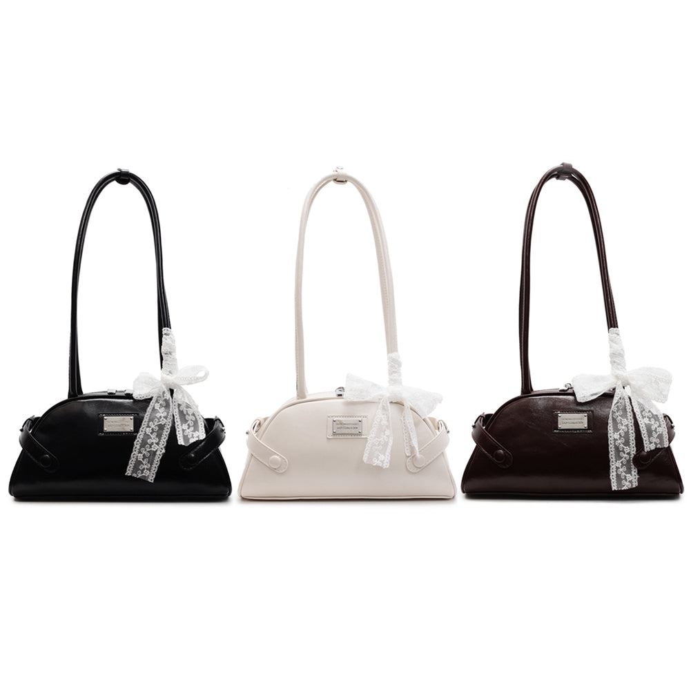 Beaira Women Simple Shoulder Bag PU Leather Bow Small Underarm Bag Solid Color Travel Underarm Handbag Girls Outdoor Daily Bag