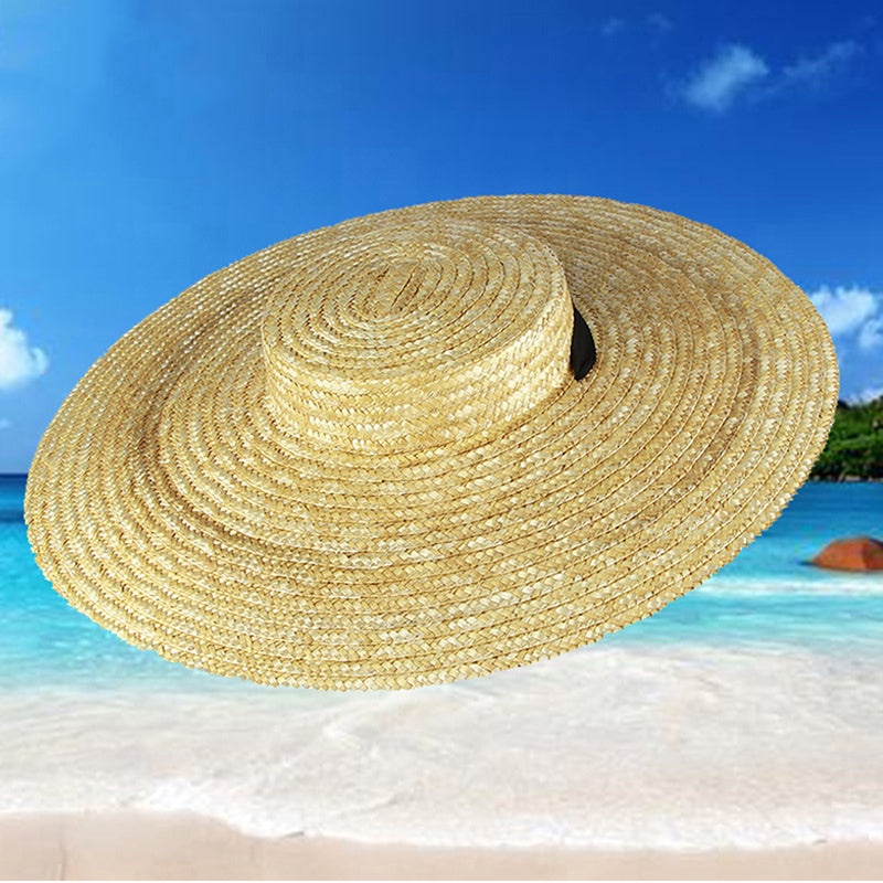 Beaira Wide Brim Straw Hat For Women Long Ribbon Ladies Beach Hat Summer Sun Visor Cap Flat Top Large Brim Tie Straw Straw Hat