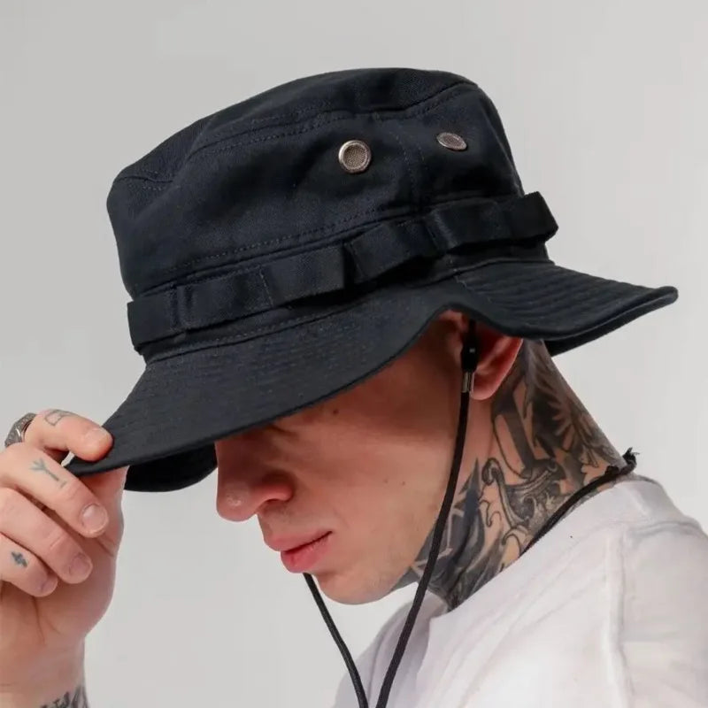 Beaira Summer Men Bucket Hat Outdoor UV Protection Wide Brim Panama Safari Hunting Hiking Hat Mesh Fisherman Hat Beach Sunscreen Cap