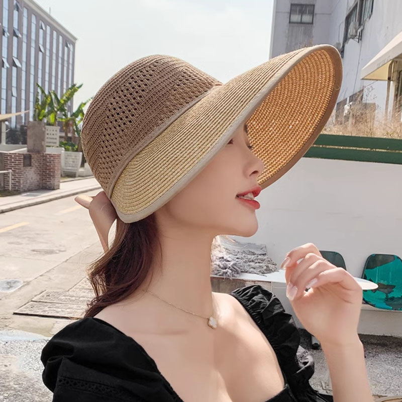 Beaira Summer Sun Hat Women Beach Accessories Wide Brim UV Protection Visor Sunshade Cap Ladies Bowknot Korean Panama Floppy Sunhat