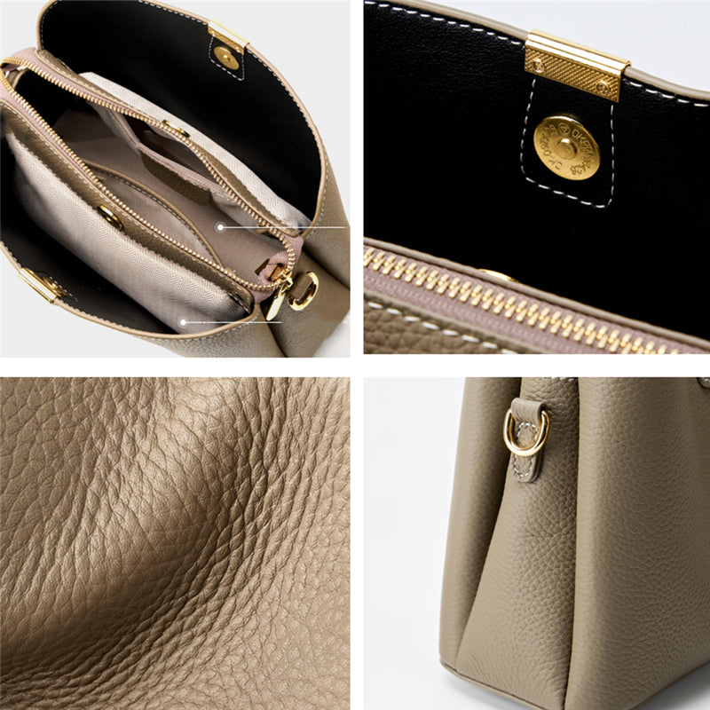 Beaira 100% Cow Genuine Leather Bucket Shoulder Crossbody Bags For Women 2025 Luxury Designer Wide Strap Tote Ladies Handbags